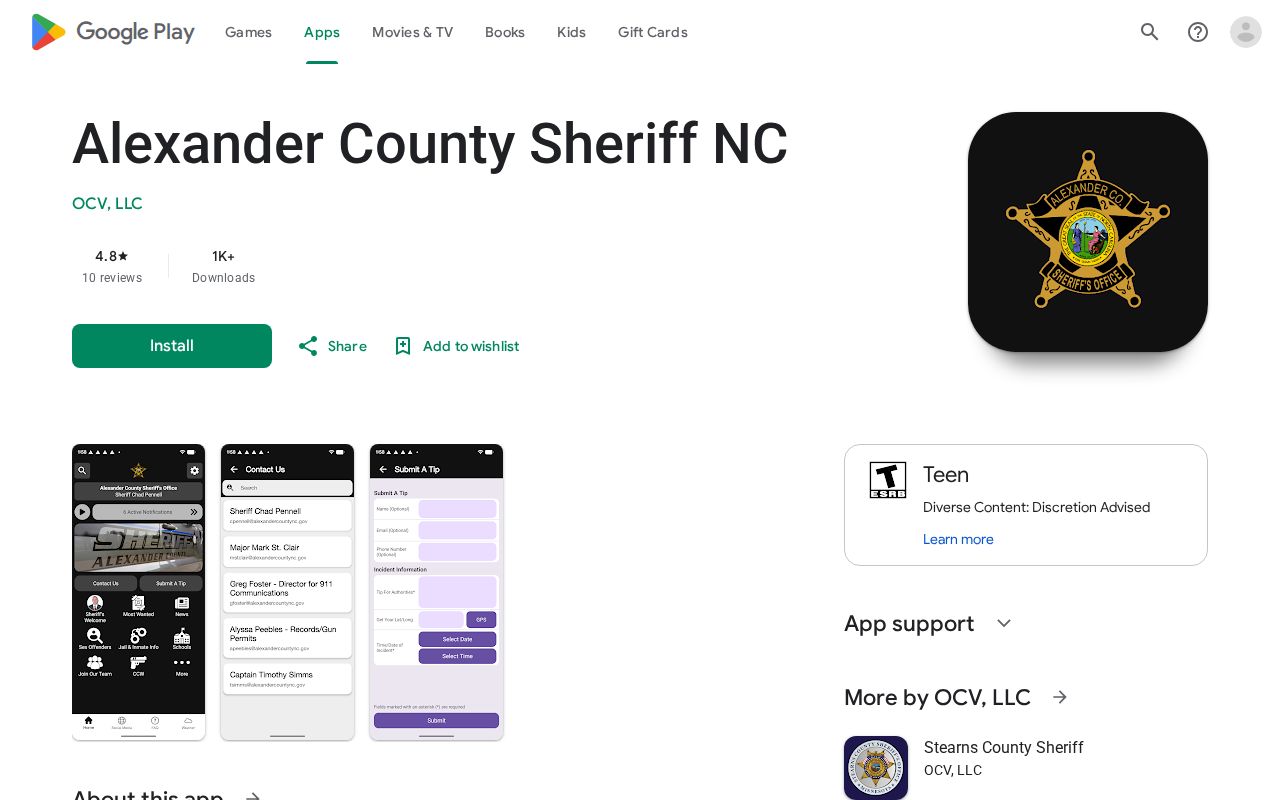 Alexander County Sheriff app listing checked for 24 hour releases