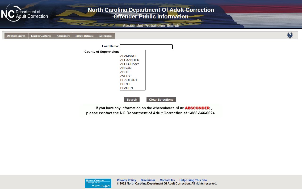 Alexander County parole and probation absconder search form